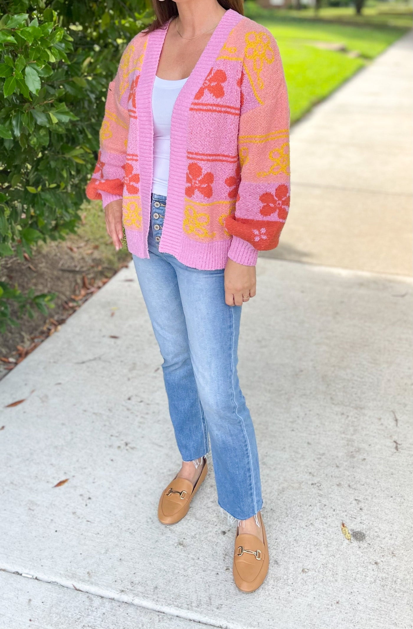 Oversized Floral Sweater Knit Cardigan