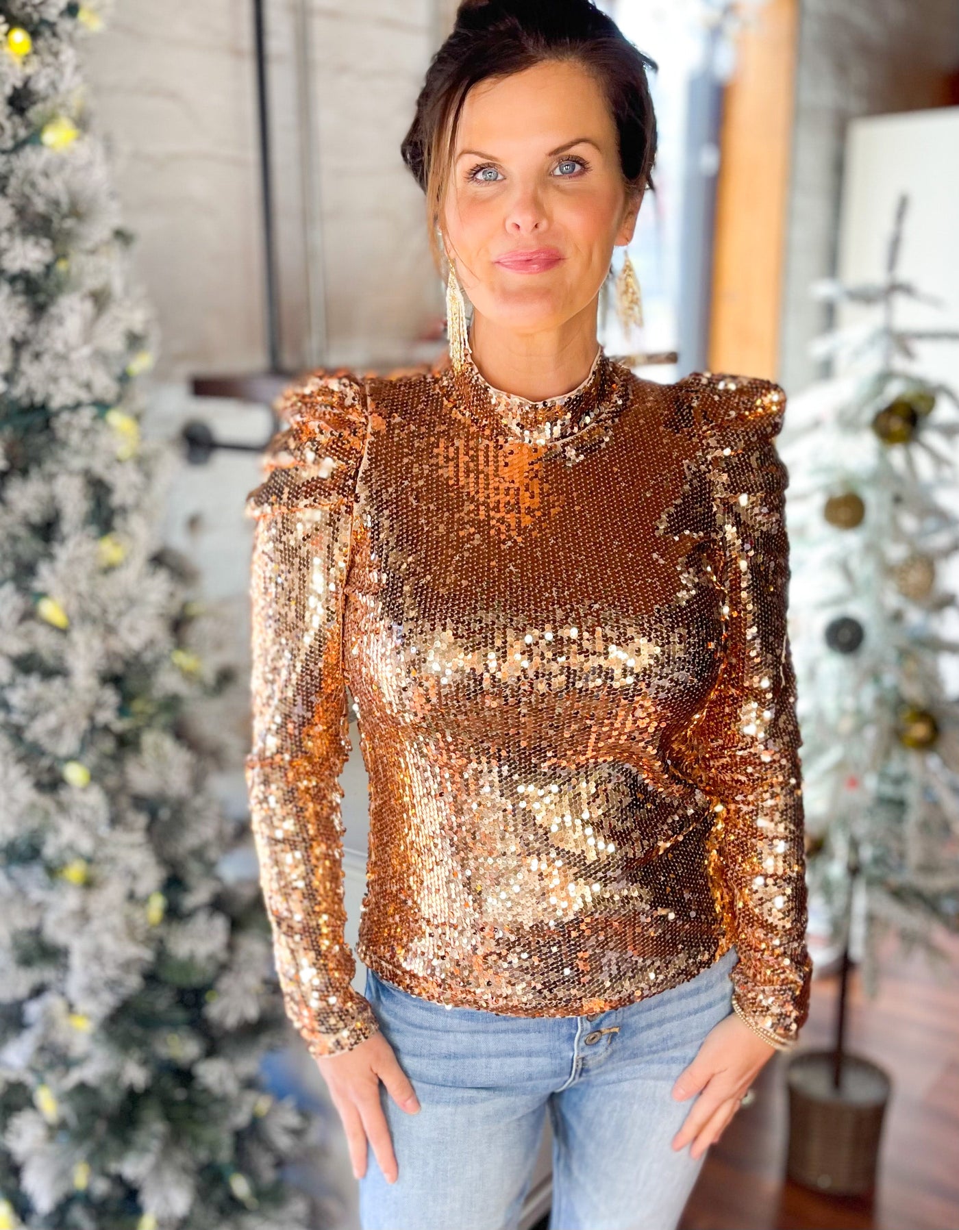 Crying in the Chapel Sequin Mock Neck Top