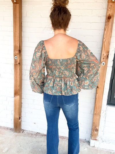 My True Story Paisley Peplum Top