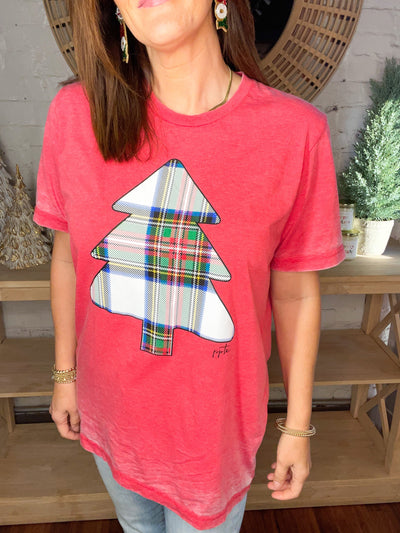 Red Burnout Plaid Christmas T-Shirt