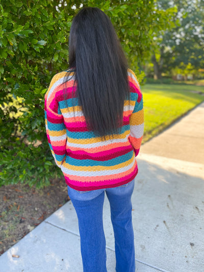Knocking' da Boots Bright Striped V-Neck Sweater