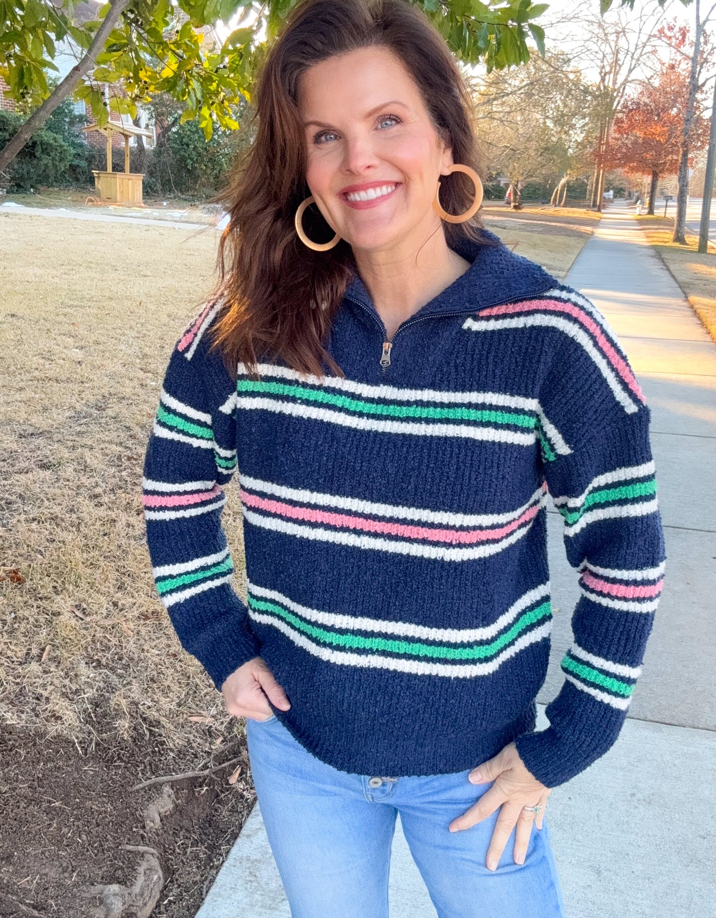 Pretty Please Multi Color Striped Half Zip Up Knit Sweater Top