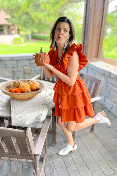 Keep On Walking Pumpkin Ruffle Tiered Dress