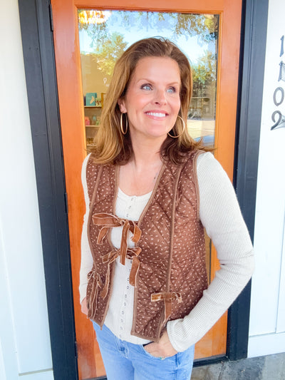 You Belong To The City Corduroy Quilted Floral Tie Vest