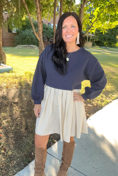 Cotton Fields Quilted Layered Pleat Dress