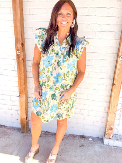 Rhinestone Cowboy Floral Split Neck Dress