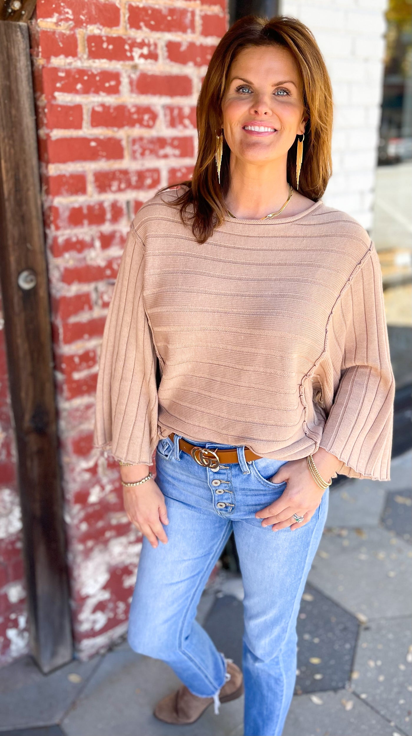 Meet Mister Callaghan Ribbed Knit Striped Dolman Sweater