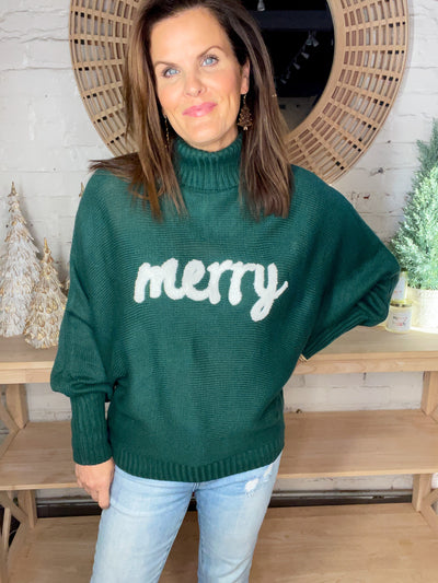 Tell Me Why Merry Embroidered Turtleneck Sweater