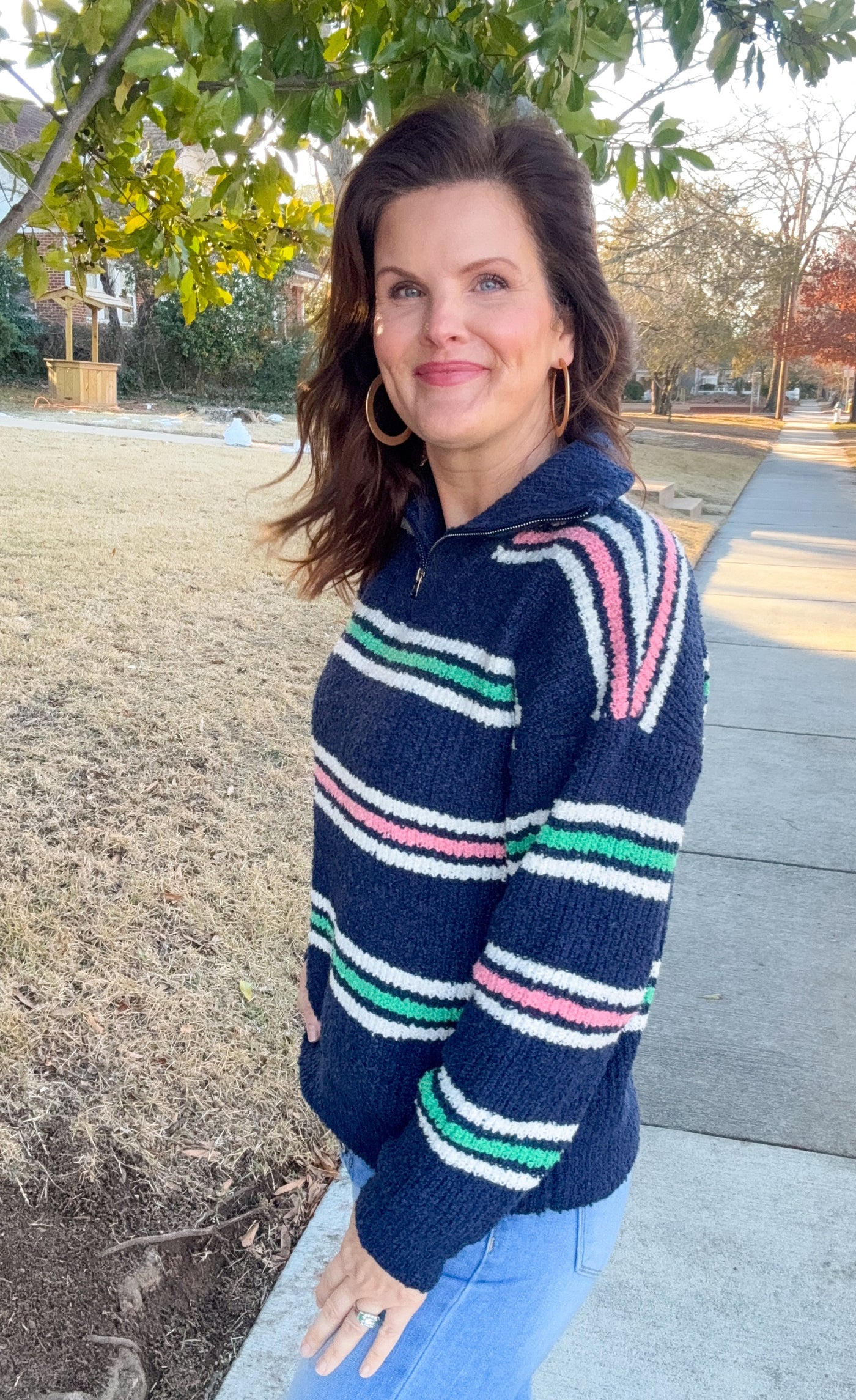 Pretty Please Multi Color Striped Half Zip Up Knit Sweater Top