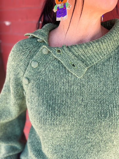 Play A Simple Melody Green Button Neck Sweater