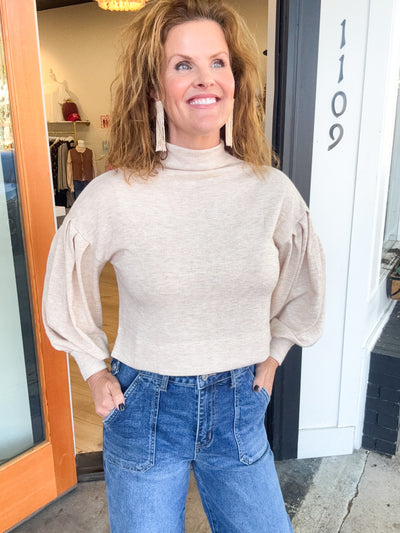 A Little Bit More Mock Neck Balloon Sleeve Top