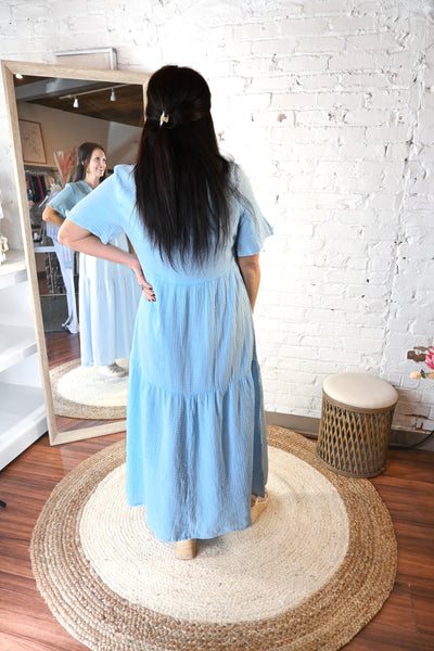Singing the Blues Mineral Washed Tiered Maxi Dress