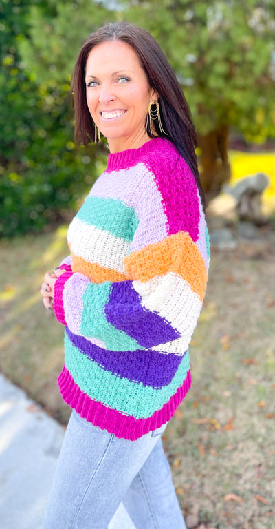 Have You Heard Colorblock Stripe Chunky Knit Sweater