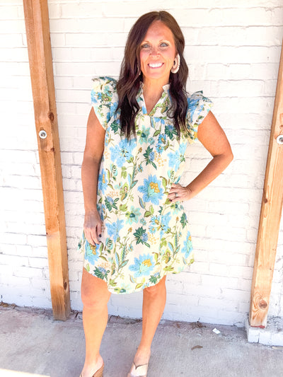 Rhinestone Cowboy Floral Split Neck Dress