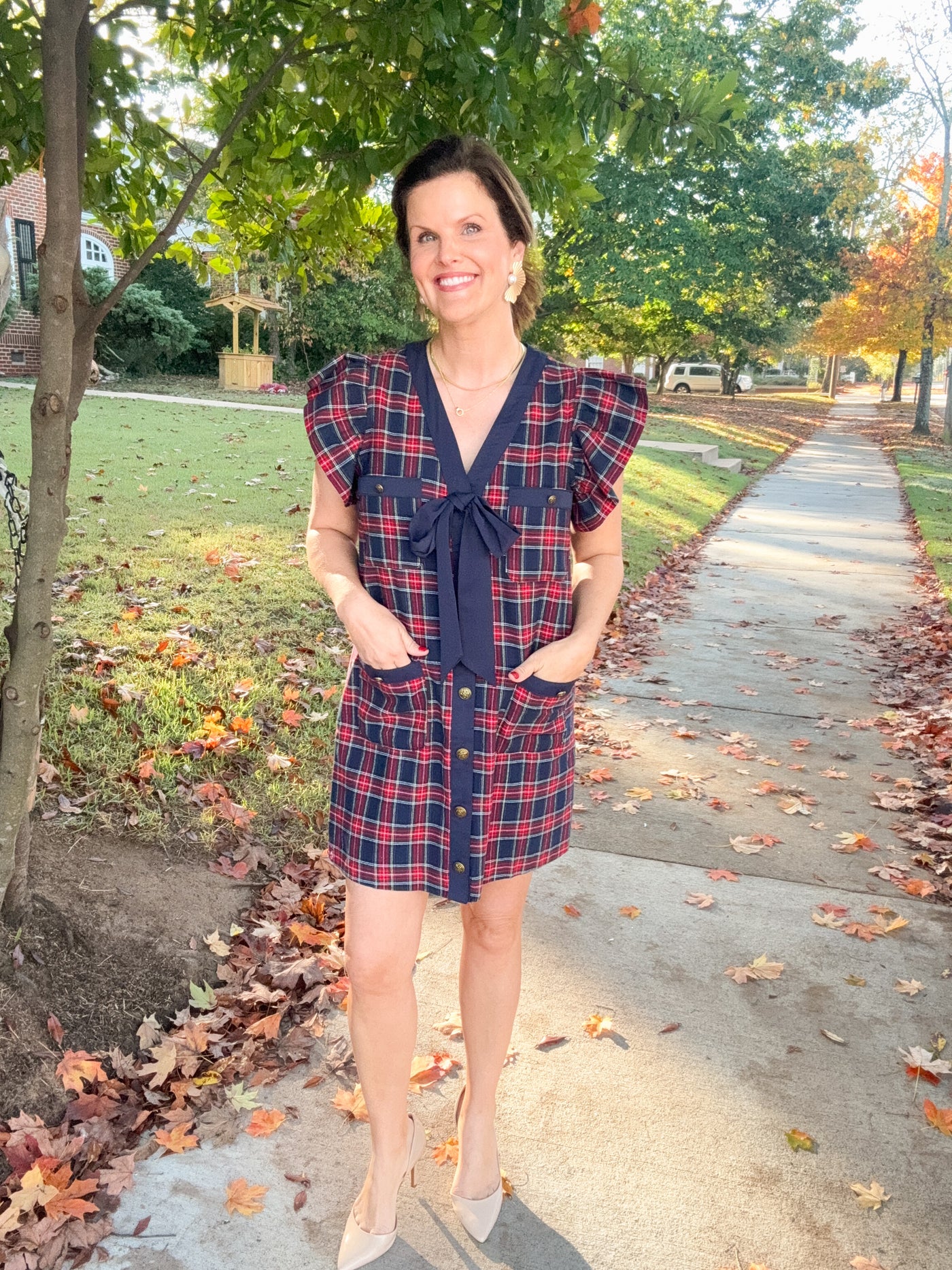 Last Christmas Plaid Tie Front Shift Dress