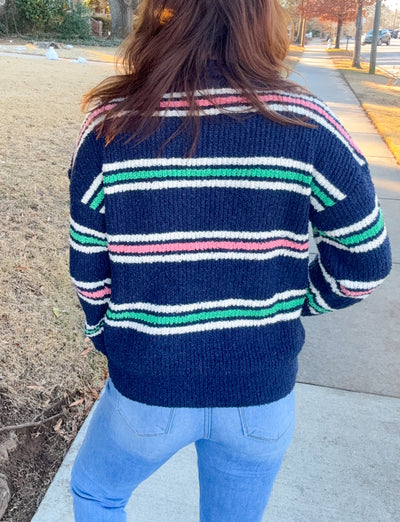 Pretty Please Multi Color Striped Half Zip Up Knit Sweater Top