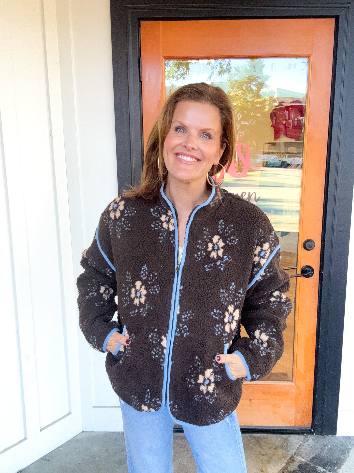 The Power Of Love Floral Fleece Sherpa Jacket