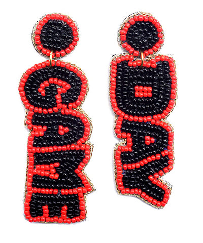 Red/Black Game Day Beads Drop Earrings