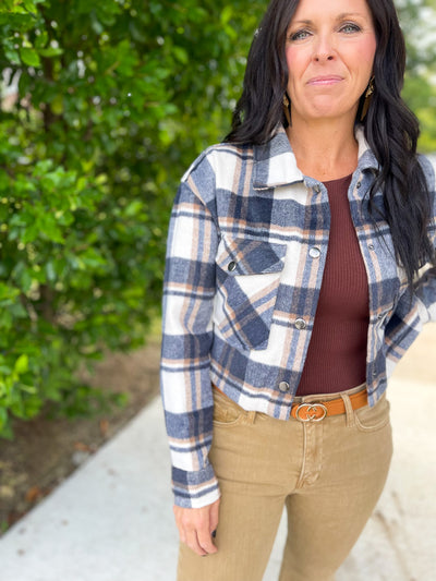 Would I Lie To You Charcoal Plaid Cropped Shacket