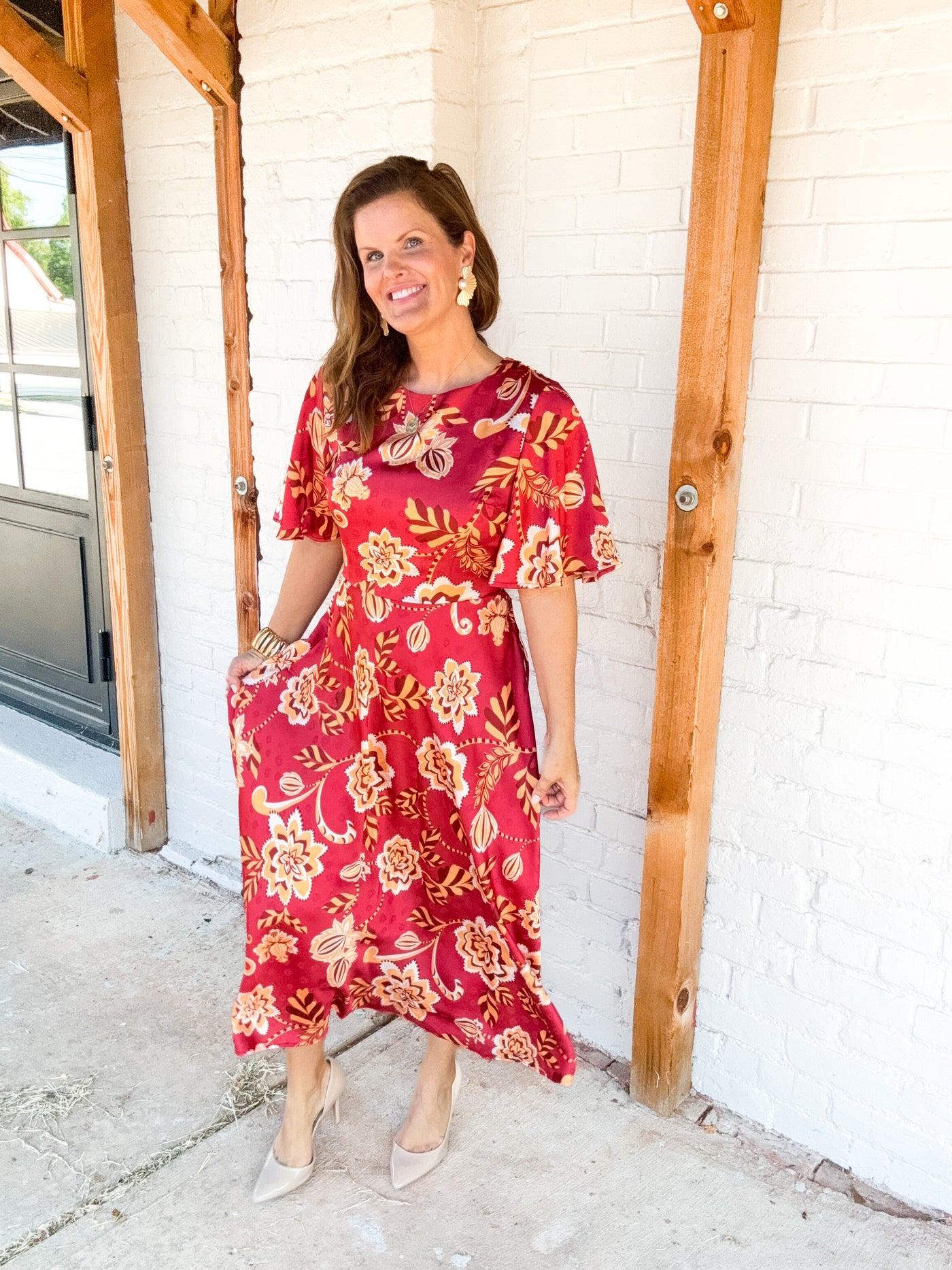 Take Good Care of Her Fall Floral Midi Dress