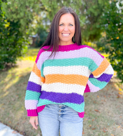 Have You Heard Colorblock Stripe Chunky Knit Sweater