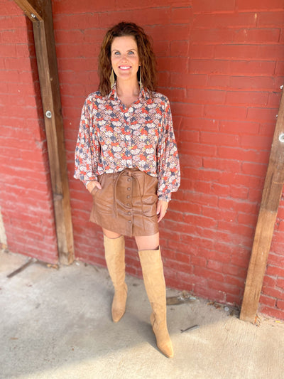 Ice Ice Baby Floral Print Puff Sleeve Button Down