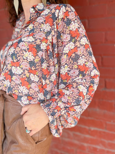 Ice Ice Baby Floral Print Puff Sleeve Button Down