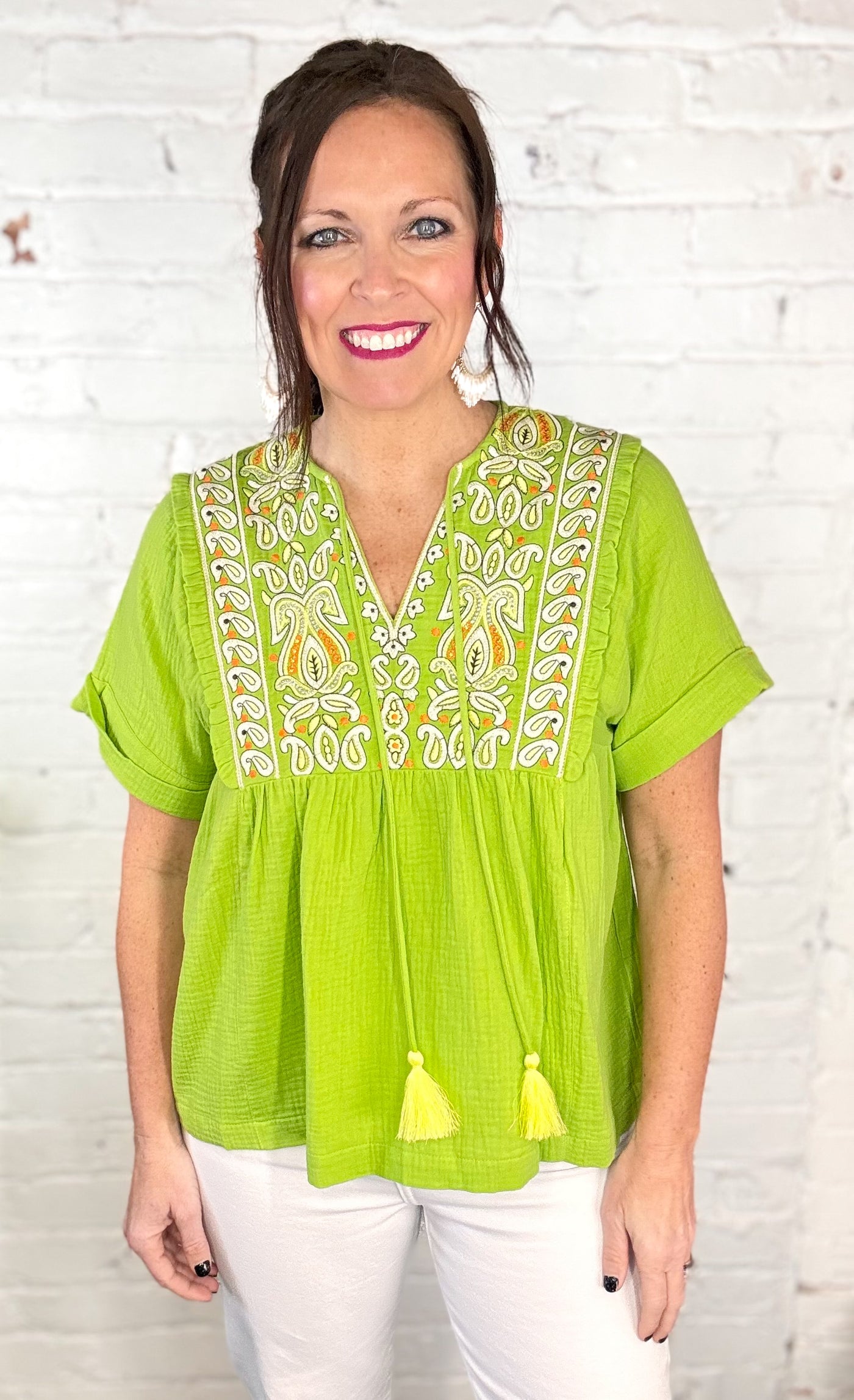A Tear Fell Lime Embroidered Top