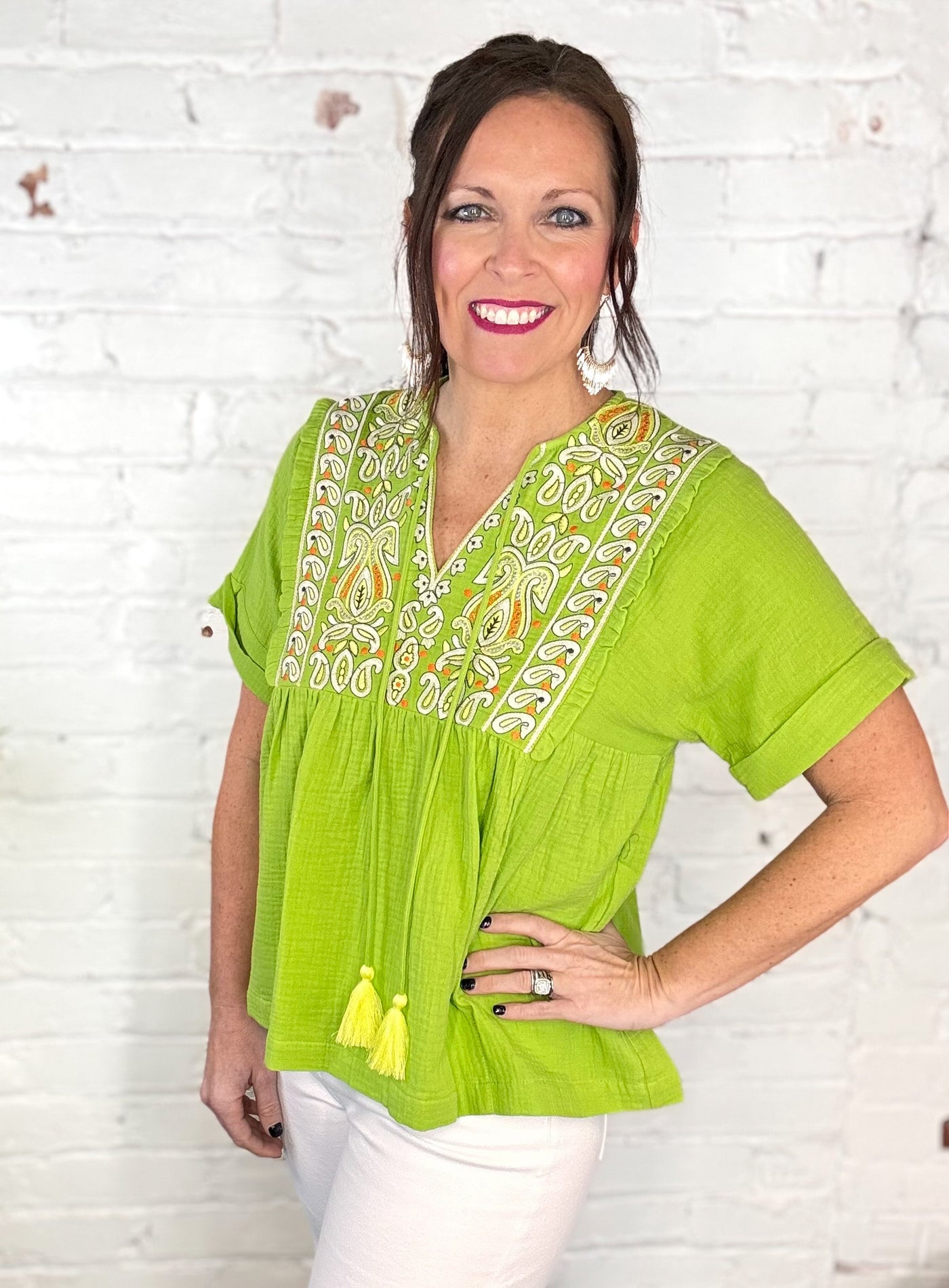 A Tear Fell Lime Embroidered Top