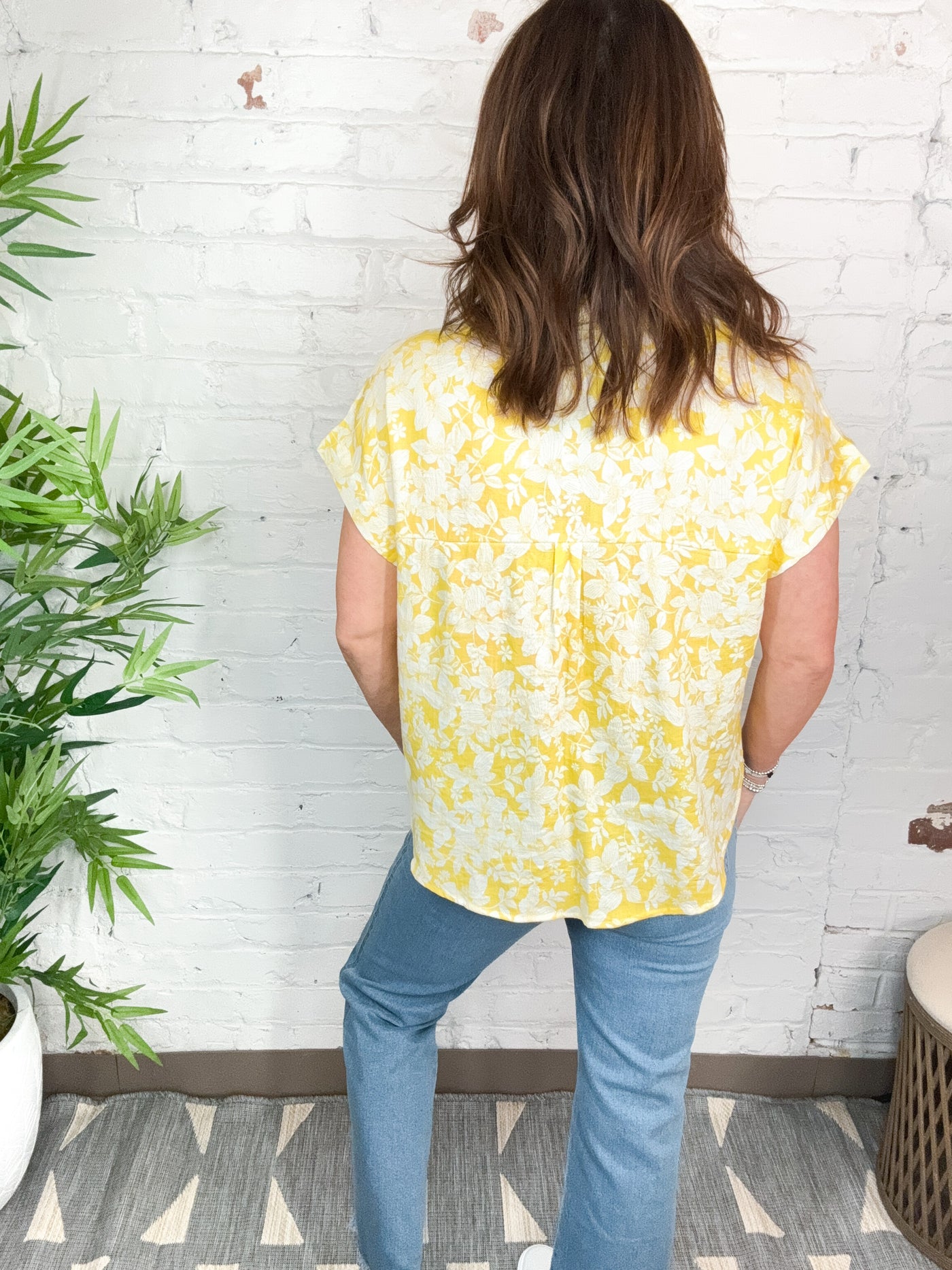 All Shook Up Yellow Floral Button Down Top