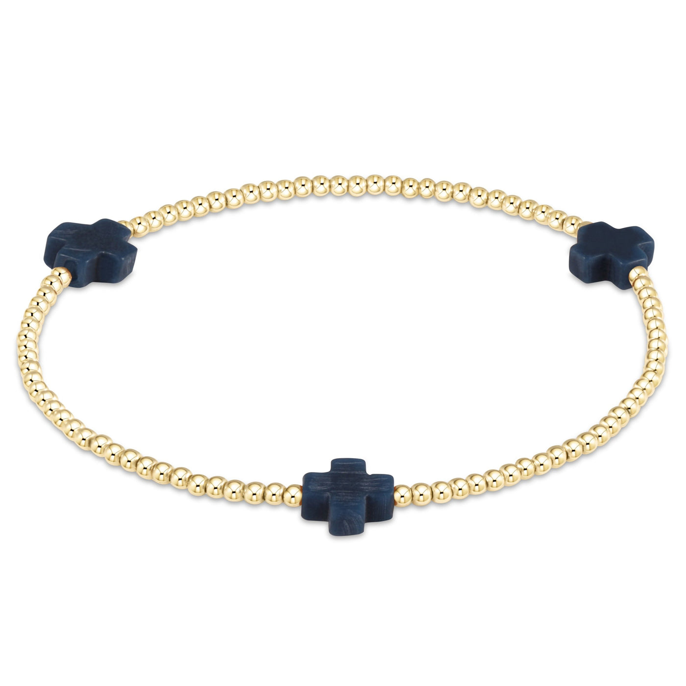 enewton signature cross gold pattern 2mm bead bracelet-Navy