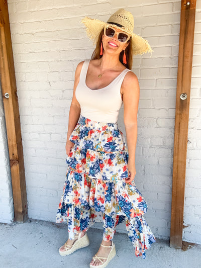 The Flying Saucer Violet Tiered Floral Maxi Skirt