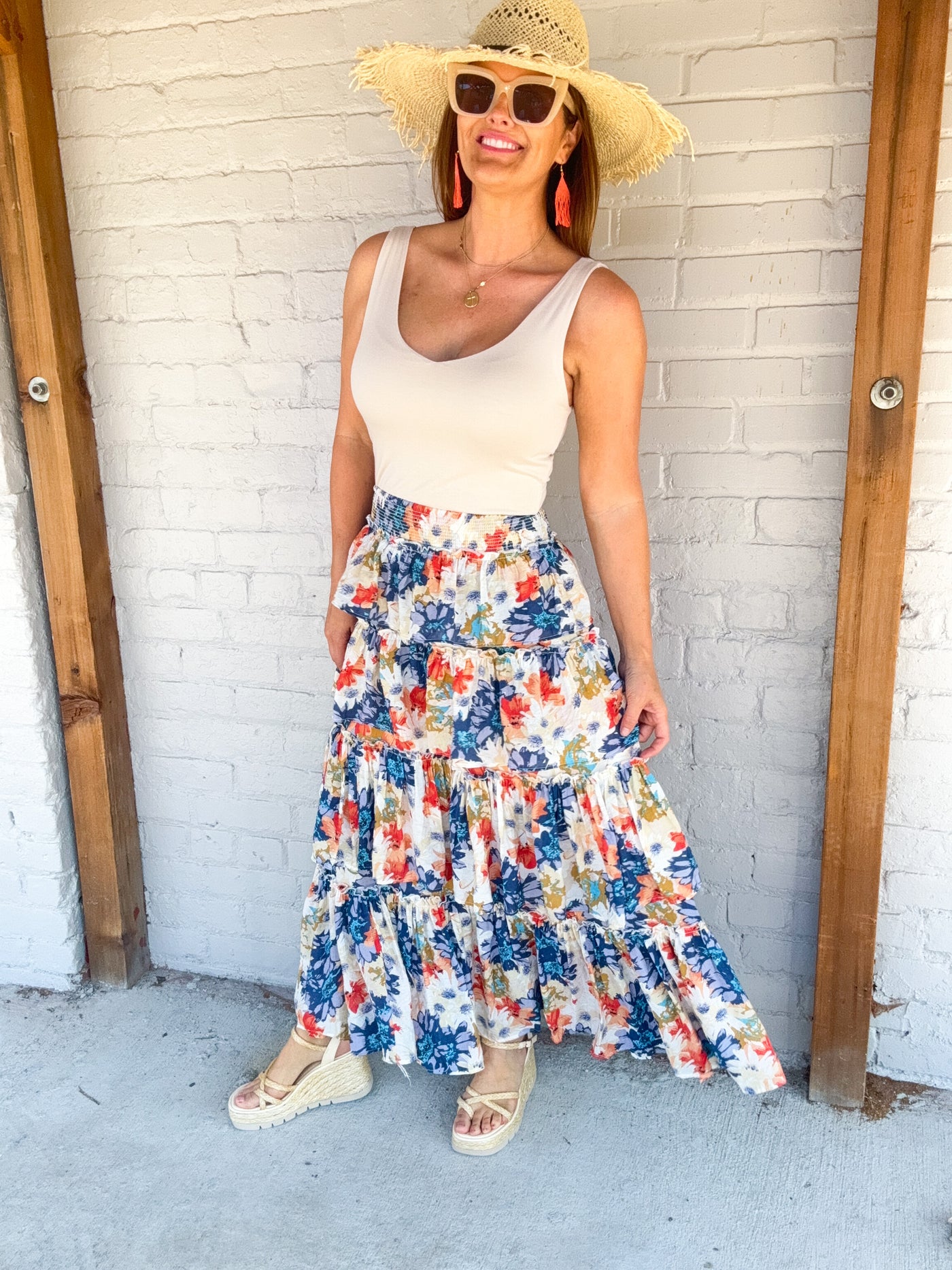 The Flying Saucer Violet Tiered Floral Maxi Skirt