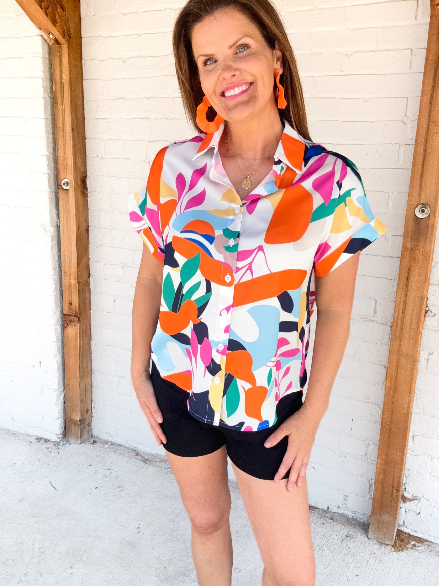 Just Ask your Heart Abstract Print Button Down Top