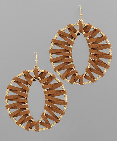 Wrapped Leather Open Round Earrings