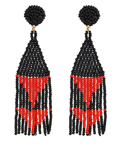 Red/Black Beaded Triangle Tassel Earrings