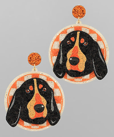 Glitter Beagle & Round Drop Earrings