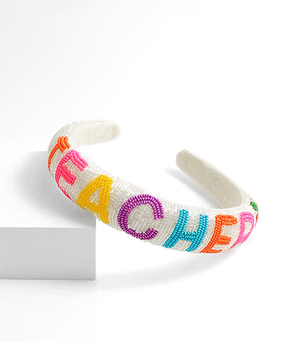 "TEACHER" & Apple Beaded Head Band