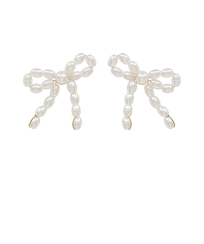 Rice Pearl Bow Earrings