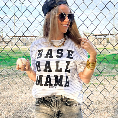 Striped Baseball Mama T-shirt