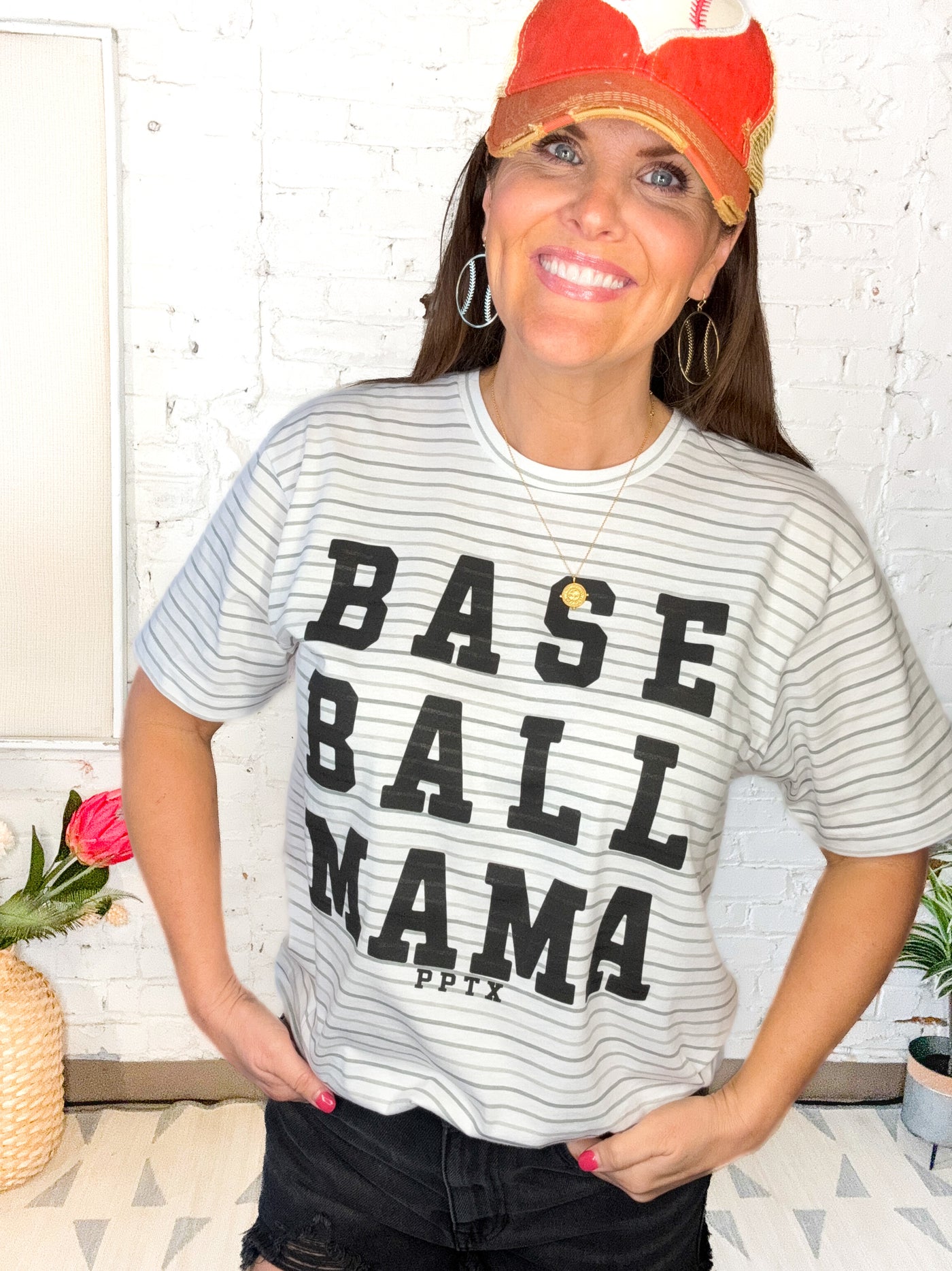 Striped Baseball Mama T-shirt