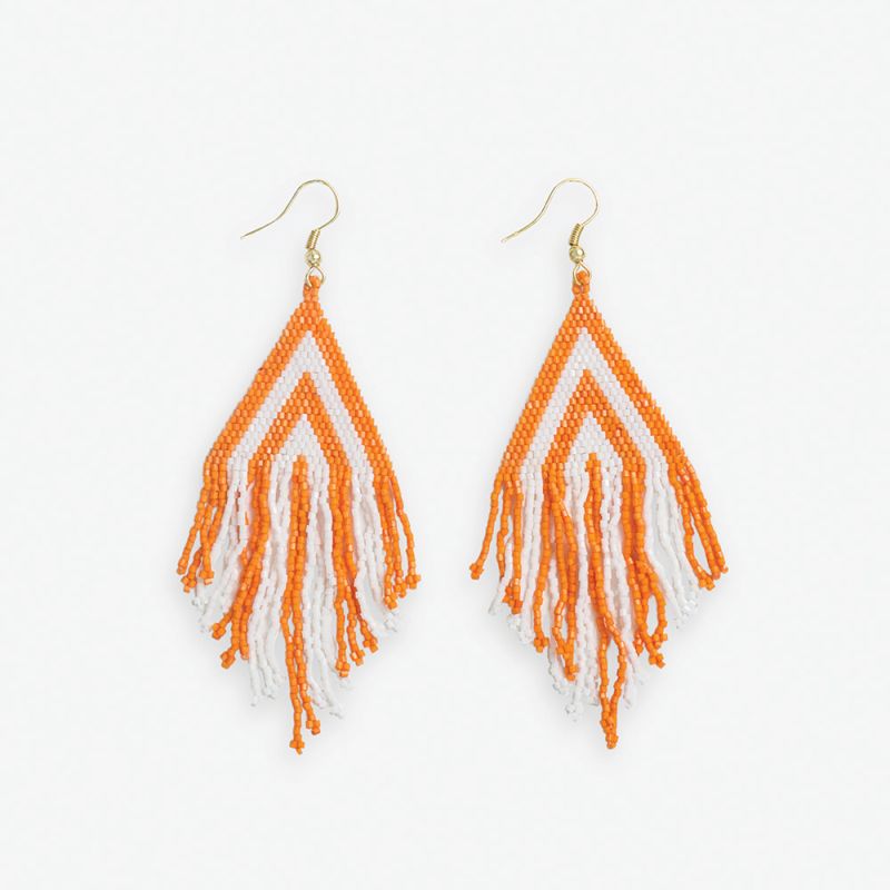 INK + ALLOY Haley stacked triangle beaded fringe earrings white/orange