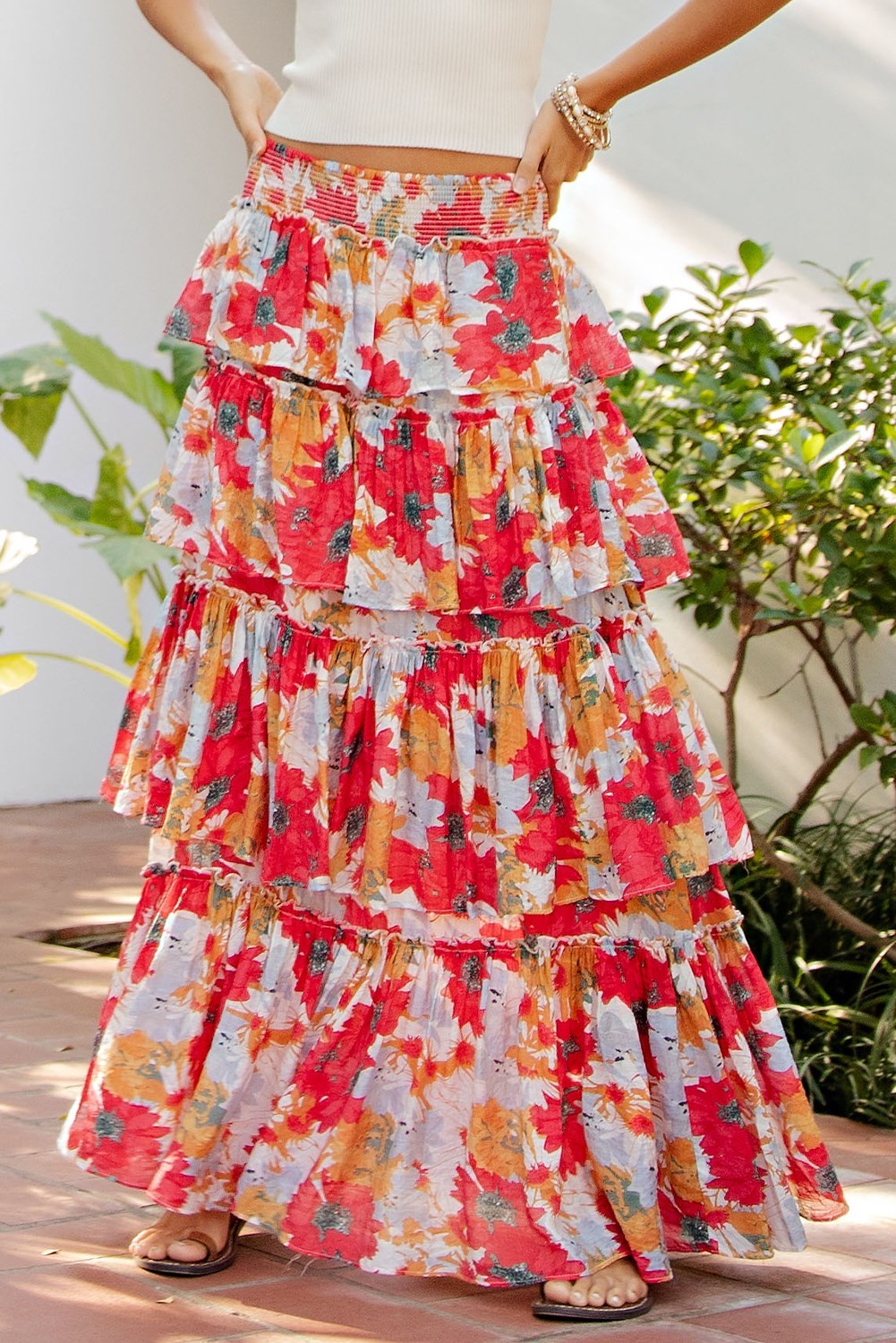 The Flying Saucer Tiered Floral Maxi Skirt