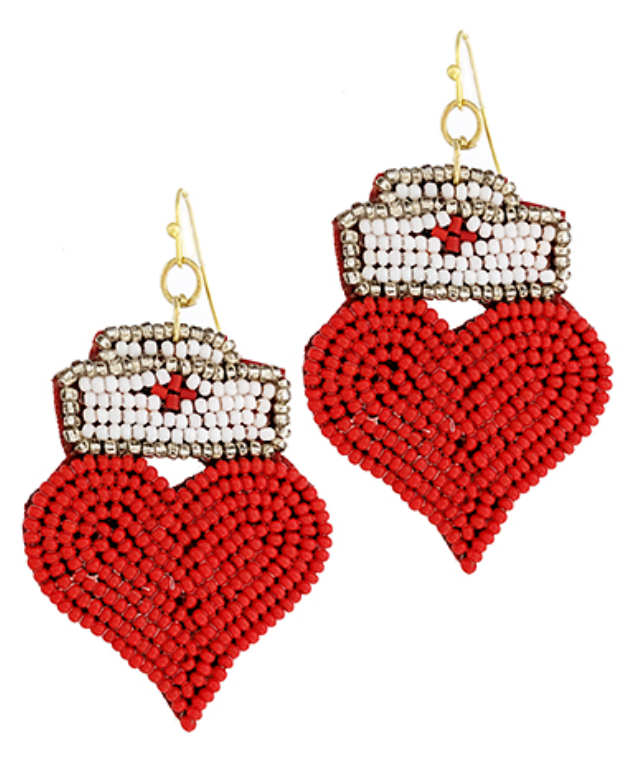 Nurse Hat & Heart Earrings