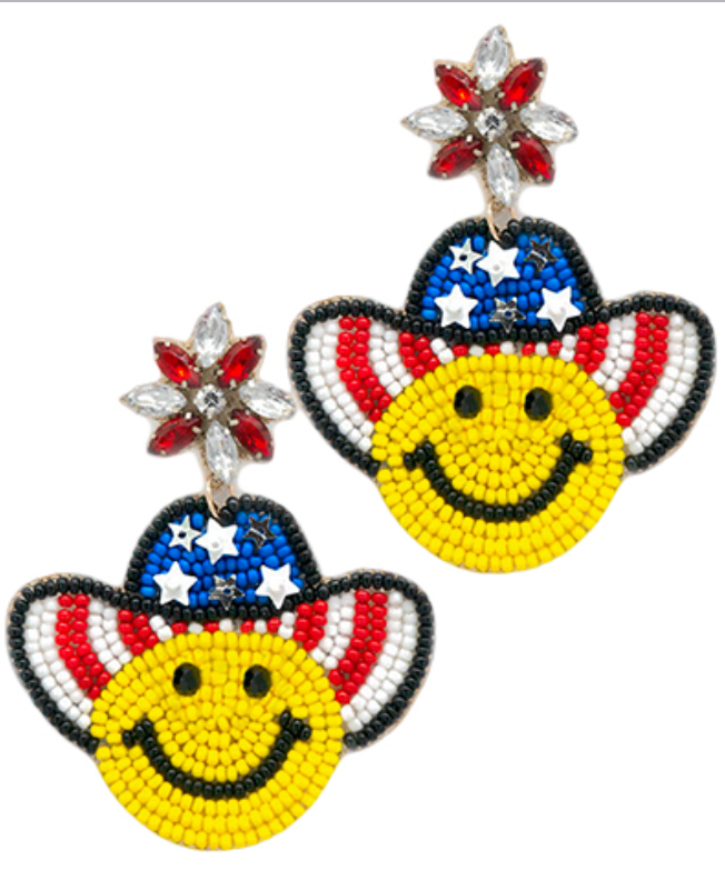 USA Smiley Cowboy Earrings