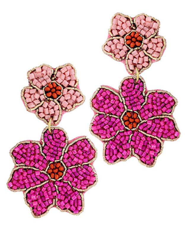 Beads Double Flower Drop Earrings