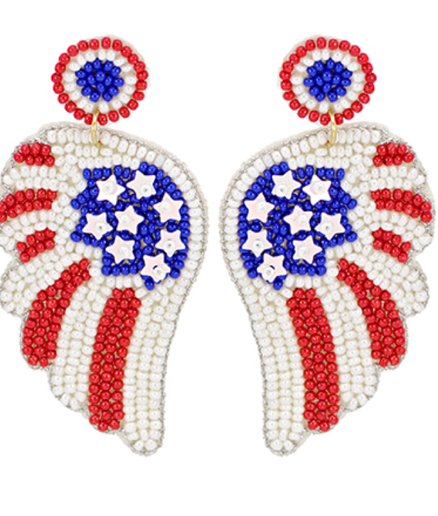 USA Color Seed Bead Wing Earrings