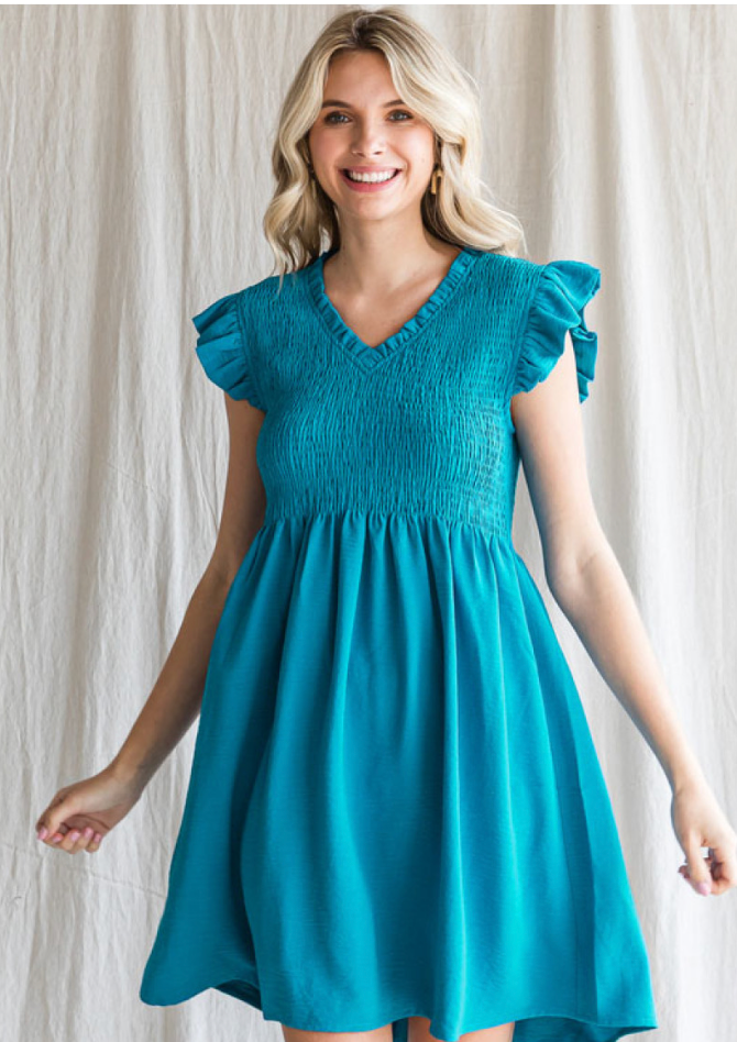 Breaking' My Heart Turquoise Smocked Top Dress
