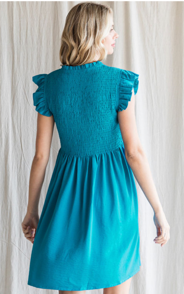 Breaking' My Heart Turquoise Smocked Top Dress