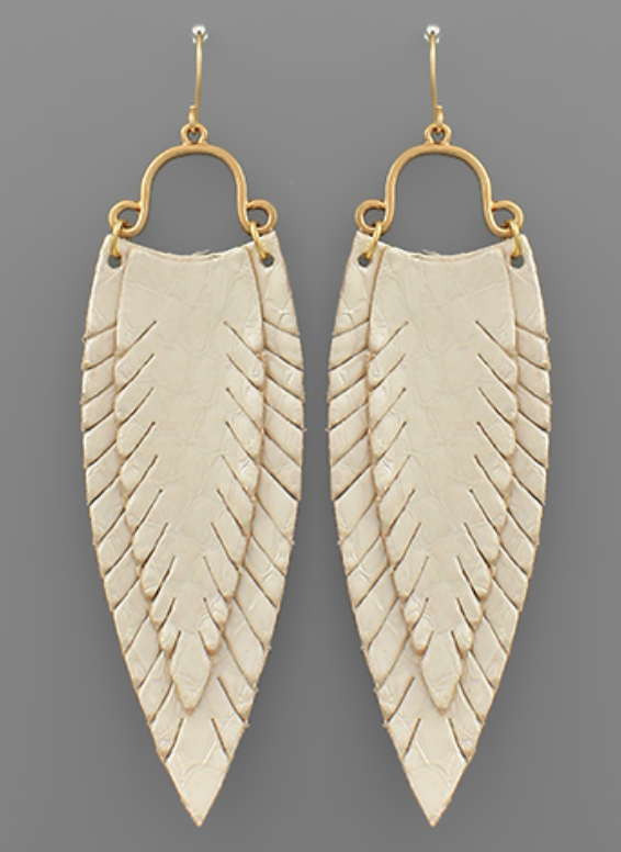 Layer Feather Leather Earrings